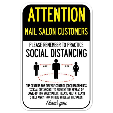 SIGNMISSION Public Safety Sign-Nail Salon Customers Practice Social Distancing, 12" H, A-1218-25363 A-1218-25363